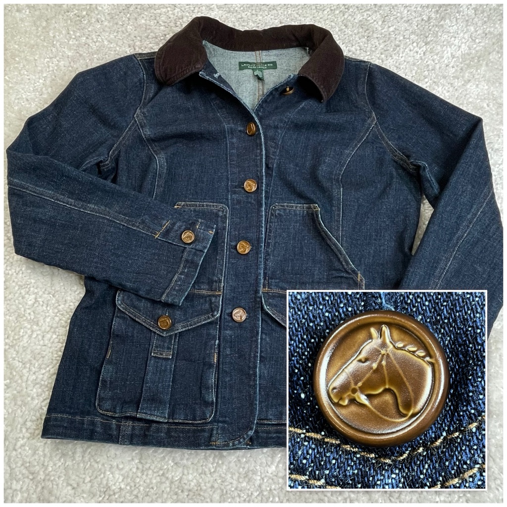 Lauren Ralph Lauren Dark Blue Jean Jacket With Brown Accents
